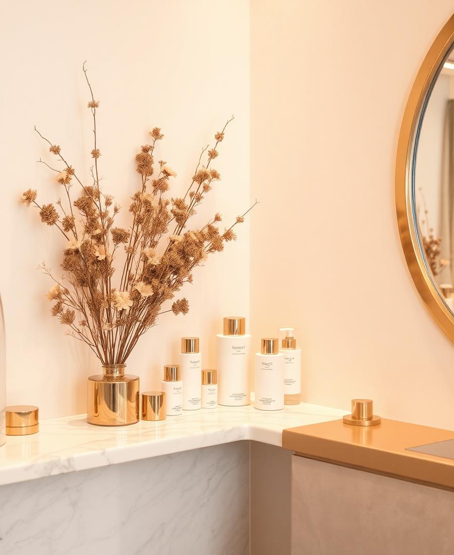 Product shelf and marble detail in the studio